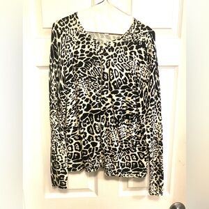 Liz Claiborne Leopard Print Women's cardigan sweater too Size L